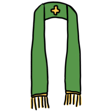 a plain green stole with gold fringes and a gold cross at the top.