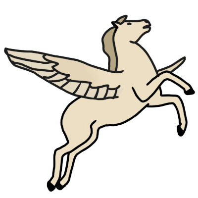 a cream-colored rearing horse with wings on its sides.