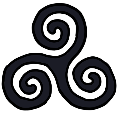 a simple black triskelion, which is a symbol made up of three spirals that meet in the centre.