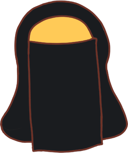 The head and shoulders of a simplified emoji yellow person wearing a black niqab.
