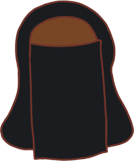 The head and shoulders of a simplified person with warm brown skin wearing a black niqab.