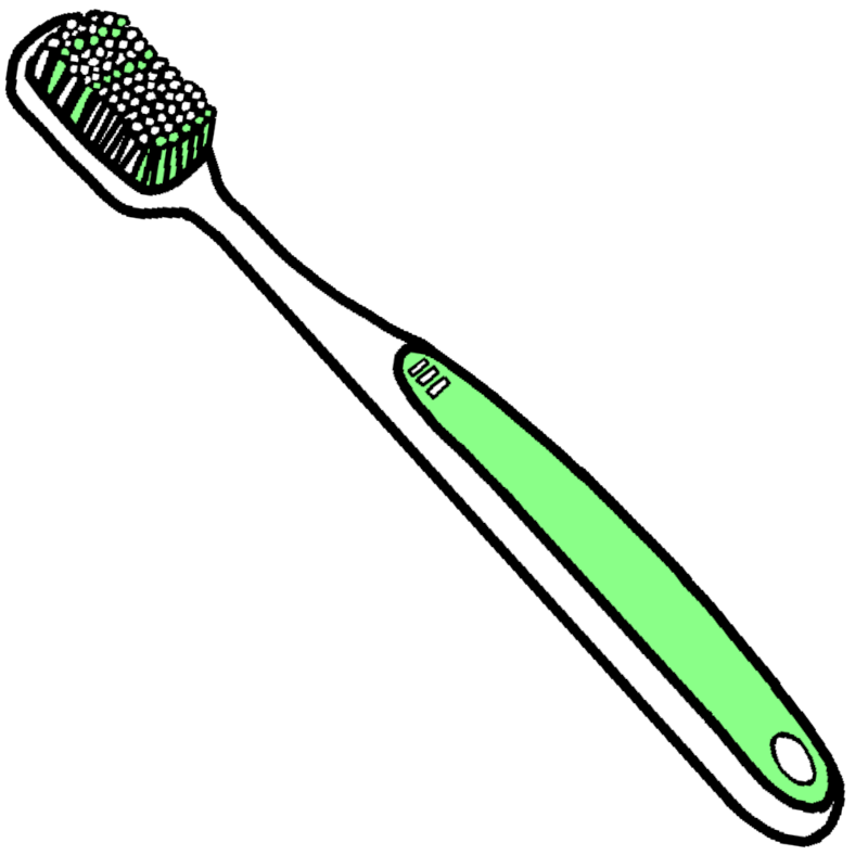 a white toothbrush with a green handle and green and white bristles.