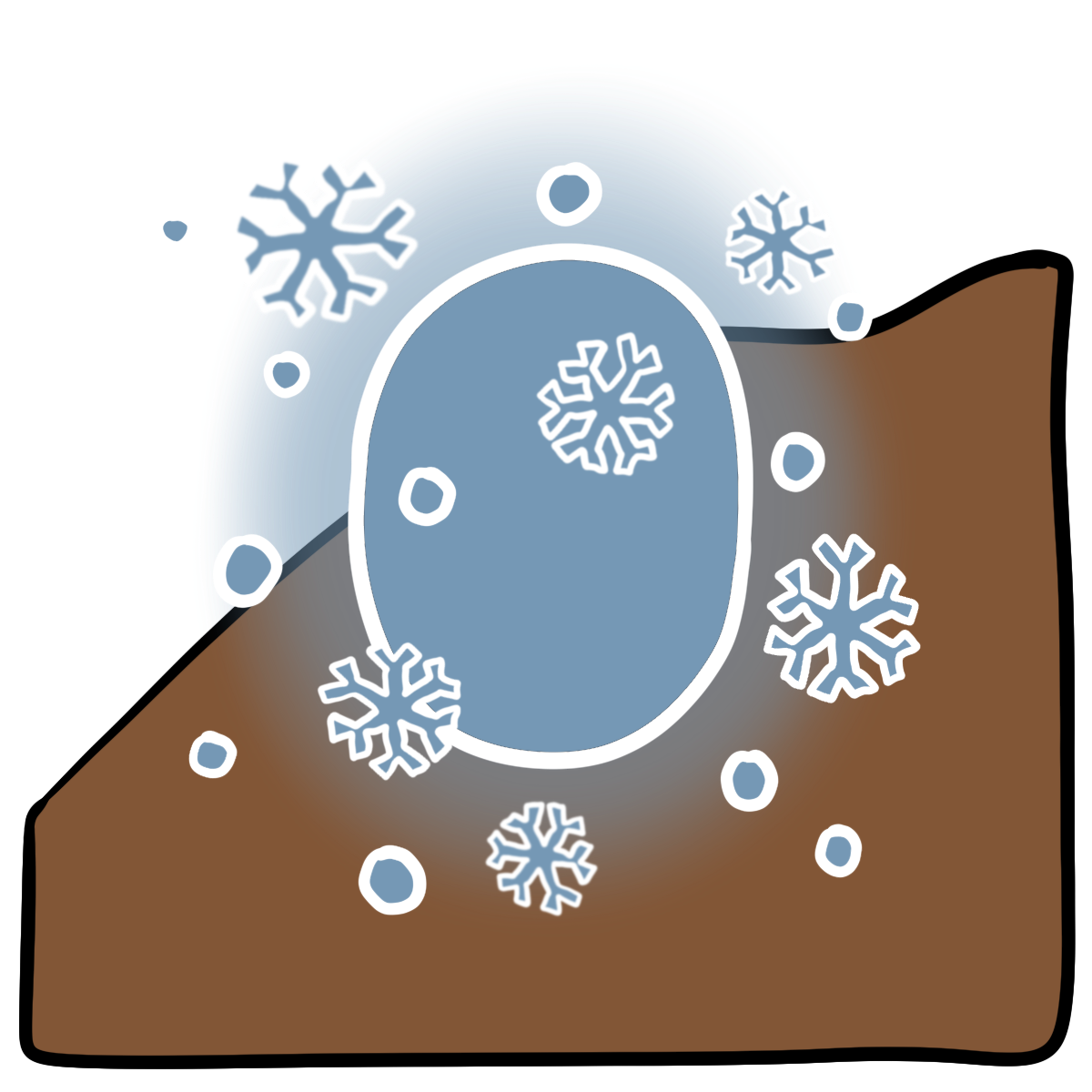 Light blue oval with snowflakes around it. Curved medium brown skin fills the bottom half of the background.