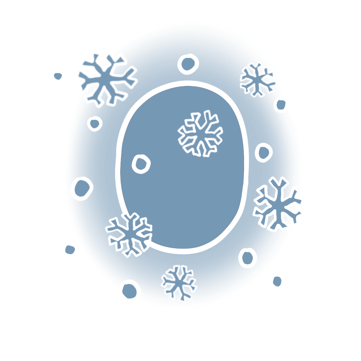 Light blue oval with snowflakes around it.