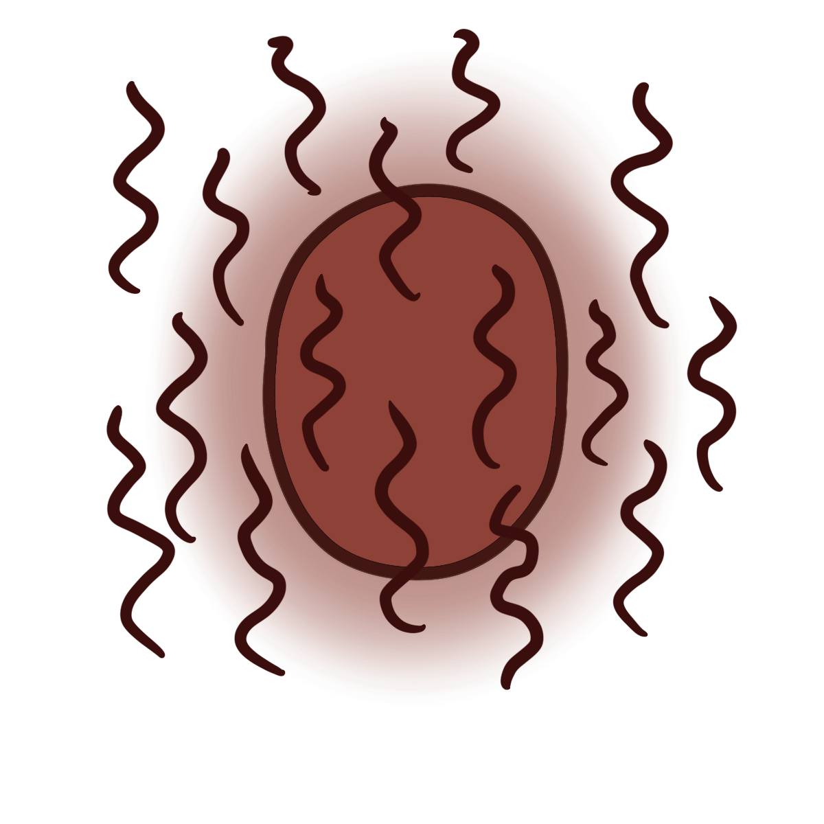 red glowing oval with vertical squiggly dark red lines around it.