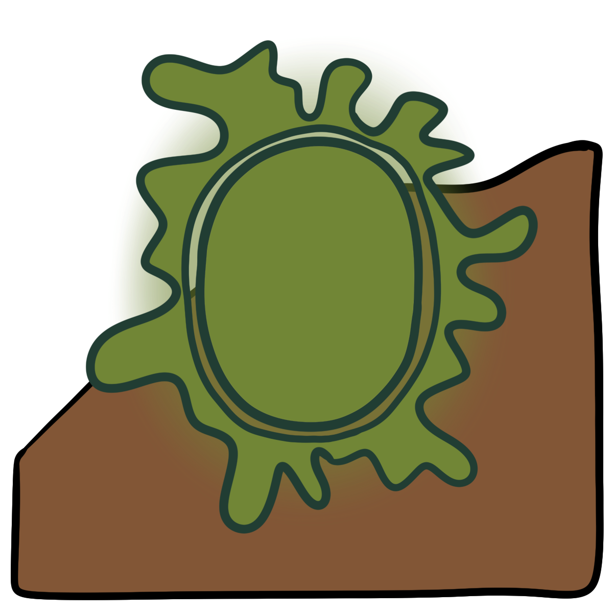 A yellowy green oval with a splatting blob shape encircling it. Curved medium brown skin fills the bottom half of the background.