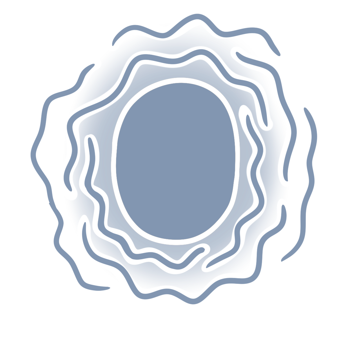 A light blue glowing oval surrounded by squiggly lines.