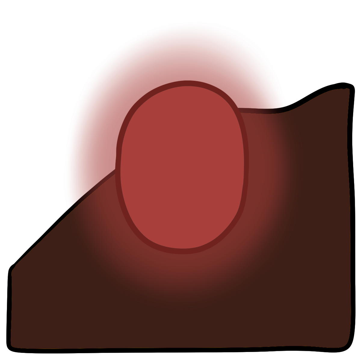 A glowing red oval. Curved dark brown skin fills the bottom half of the background.