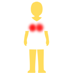 A person with no hair or face, an emoji yellow skintown, and a white pair of shorts and pants with no visible divider between the two. there are two glowing red spots on their chest.
