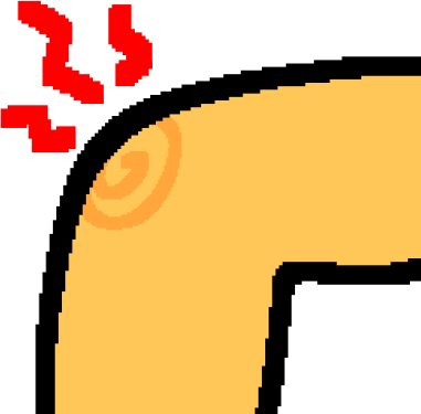 The middle part of an emoji yellow bent leg, with three red pain lines radiating from the knee.