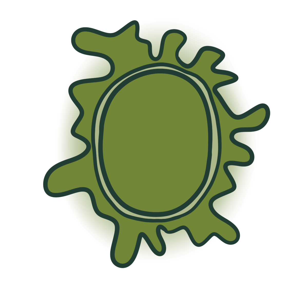 A yellowy green oval with a splatting blob shape encircling it.