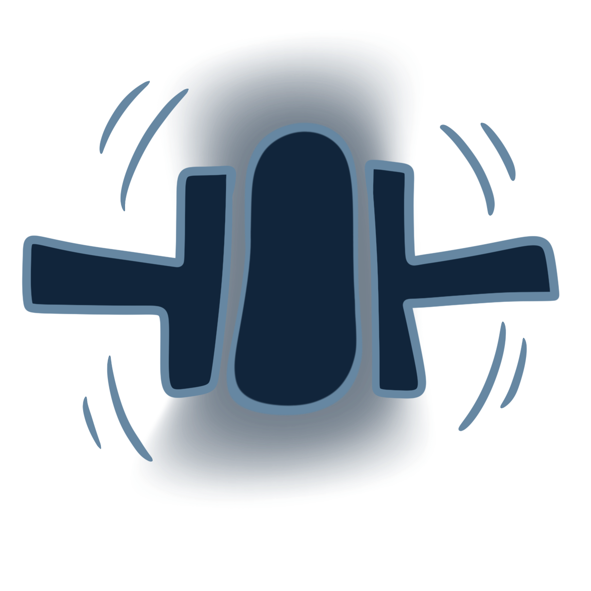 A glowing navy blue oval being squished by T shaped shapes on each side pushing in.