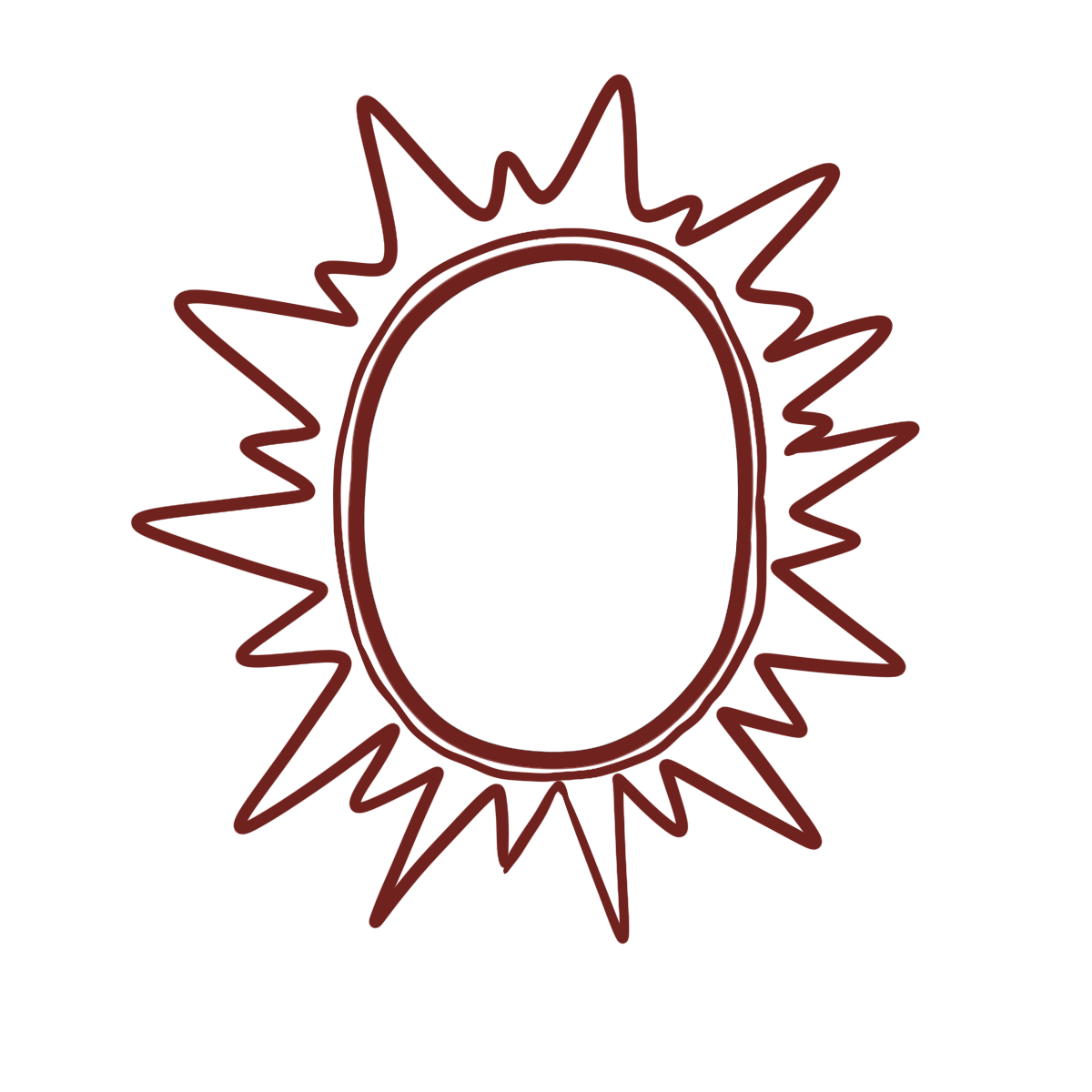 A glowing white oval with a ring of white outward points around it with red outlines.