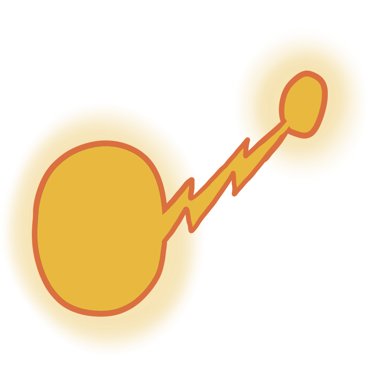 A glowing yellow oval connected by a jagged yellow line to a smaller yellow oval.