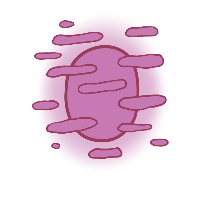 A pink glowing oval with little horizontal pink blobs across and around it.