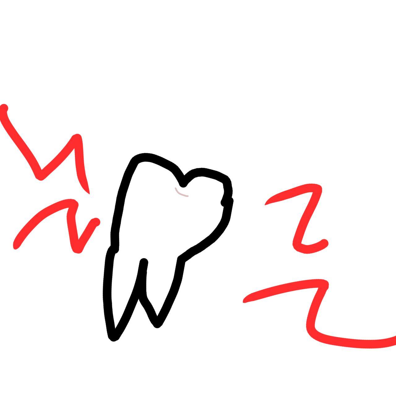 a symbol of a white tooth with jagged red lines around it.