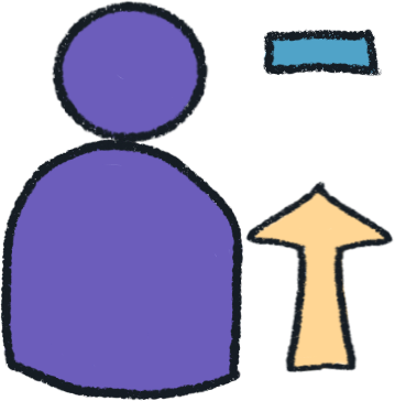 a purple figure. to the right of them is a short yellow arrow pointing at a blue bar and not reaching it.