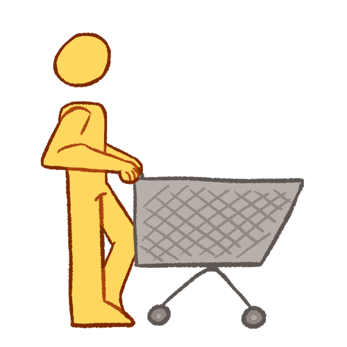 an emoji yellow person pushing a shopping cart