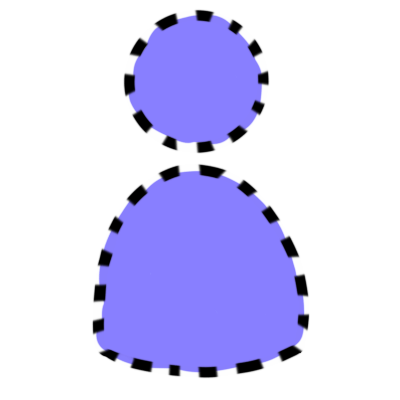 A partially transparent blue figure with a dotted outline.