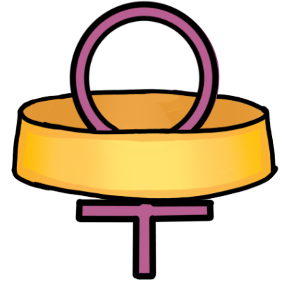 a large golden ring with a pink venus symbol through it