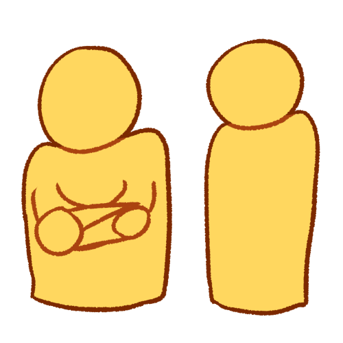 A drawing of a person crossing their arms and facing away from another person.