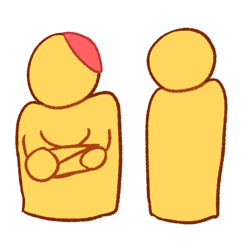A drawing of a person wearing a kippah crossing their arms and facing away from another person.