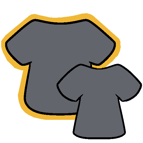 Two gray shirts, one smaller and one larger, with an orange highlight around the larger one.
