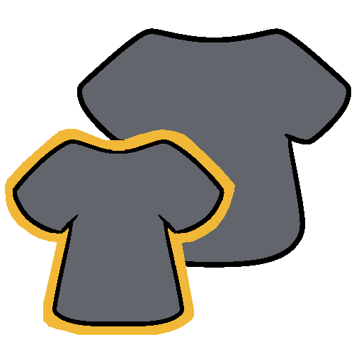 Two gray shirts, one smaller and one larger, with an orange highlight around the smaller one