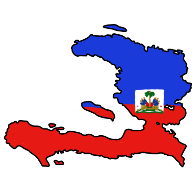 The shape of Haiti, colored with the flag of Haiti.