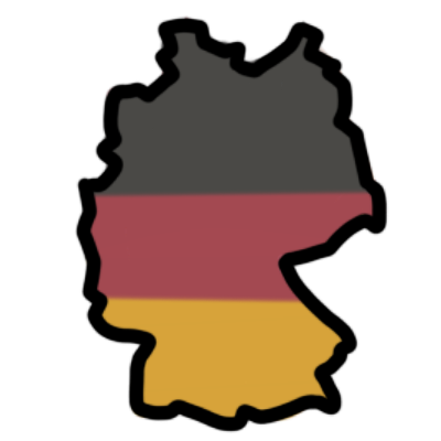 the shape of germany, outlined in black and filled in with a faded version of the stripes of the german flag (top third black, middle third red, and bottom third yellow)