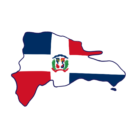 The shape of the country of Dominican Republic colored with the flag of Dominican Republic