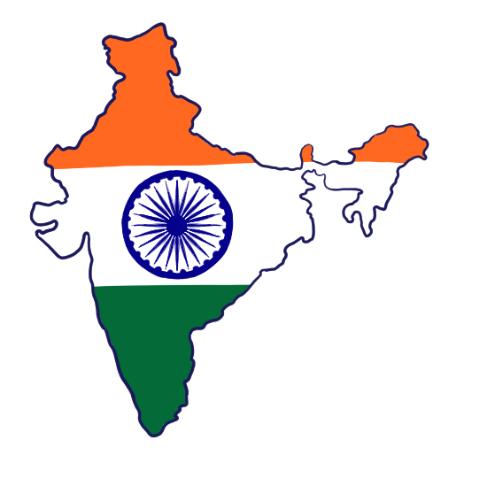 The shape of the coutnry of India colored with the flag of India.
