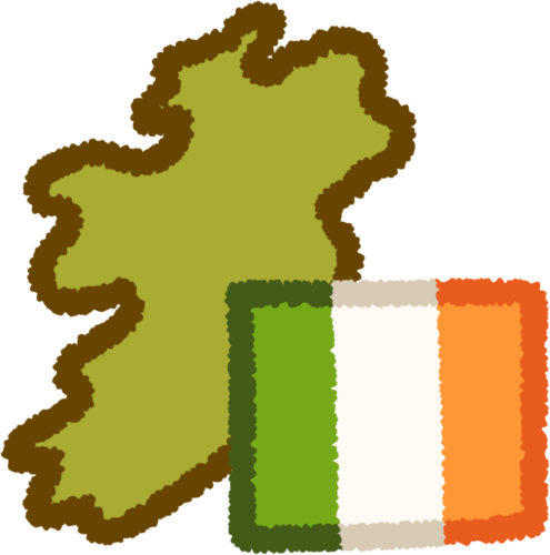 a green shape of the whole island of ireland, with the irish flag