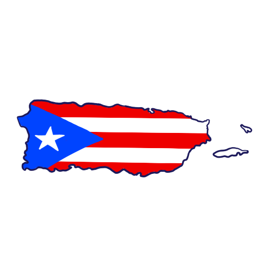 The shape of the country of Puerto Rico colored with the flag of Puerto Rico.