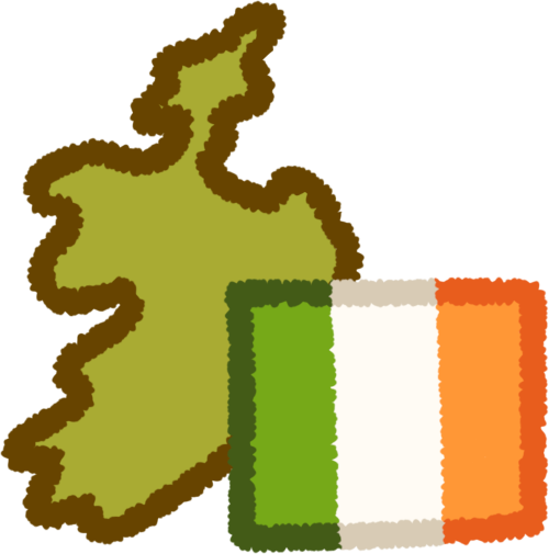 a green shape of the country of ireland, with the irish flag