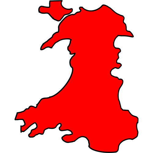 A drawing of Wales it is colored bright red