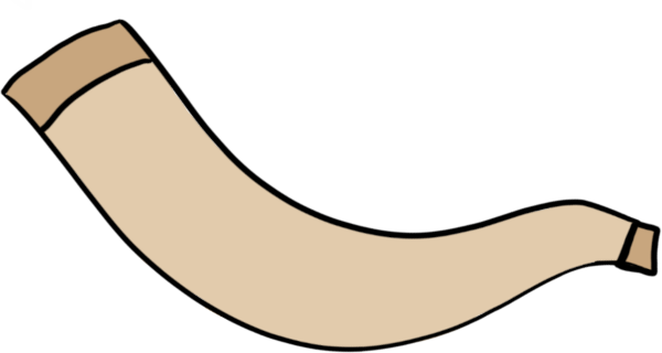 a pale brown shofar with a slight 's'-shaped curve