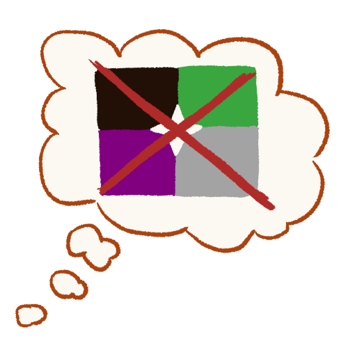 A drawing of a thought bubble containing the aspec flag with a large X drawn over it