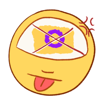 a digitally drawn image of a person sticking their tongue out with an angry expression. drawn in their head is an intersex flag with a large X drawn over it