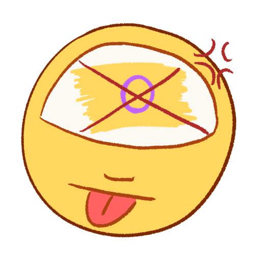 a drawing of a person angrily sticking their tongue out. in their head is the intersex flag with an X over it. 