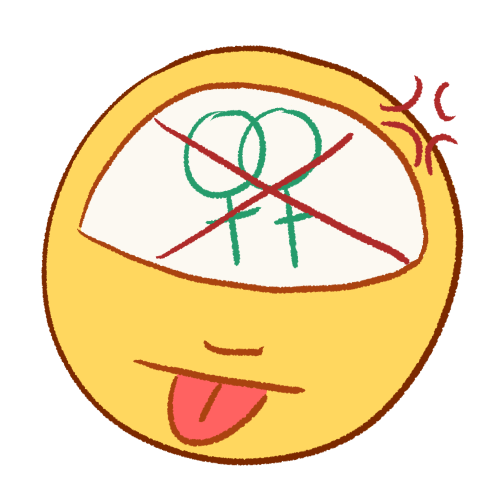 A drawing of a person sticking their tongue out with an angry expression. drawn in their head is a woman-loving-woman symbol with a large X drawn over it.
