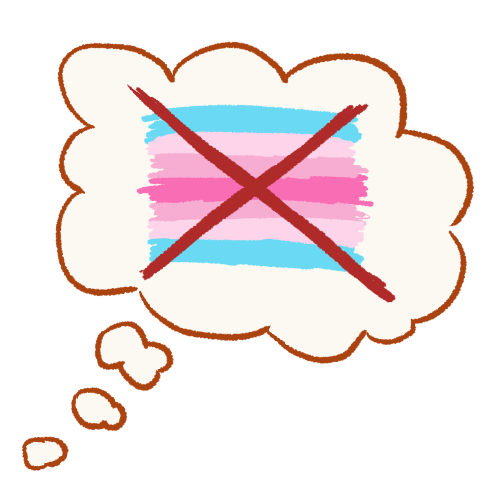 A drawing of a thought bubble containing a transfeminine flag with a large X drawn over it