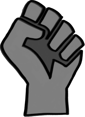 A grey fist raised in protest.