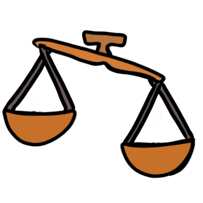 A pair of unbalanced scales.