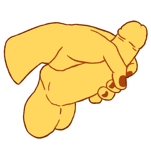 a digitally drawn image of a hand holding on to an erect dick.