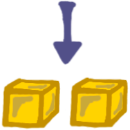 2 yellow cubes with arrow pointing down at them