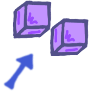 two purple cubes with arrow pointing up at them