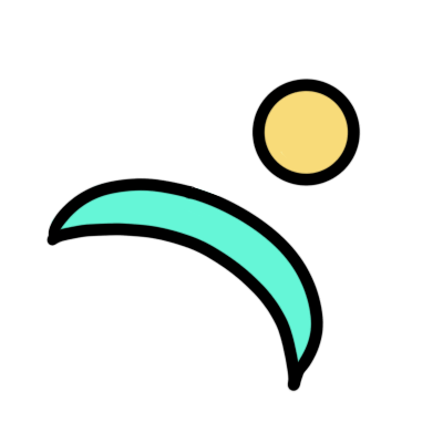 a turquoise arc pointed towards a small yellow circle