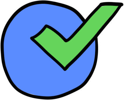 a blue circle with a green check mark or tick in front of it