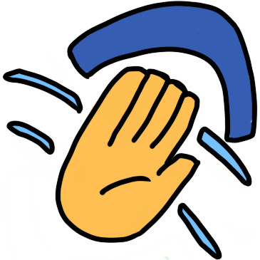 a waving emoji yellow hand with a dark blue downwards curve above it.
